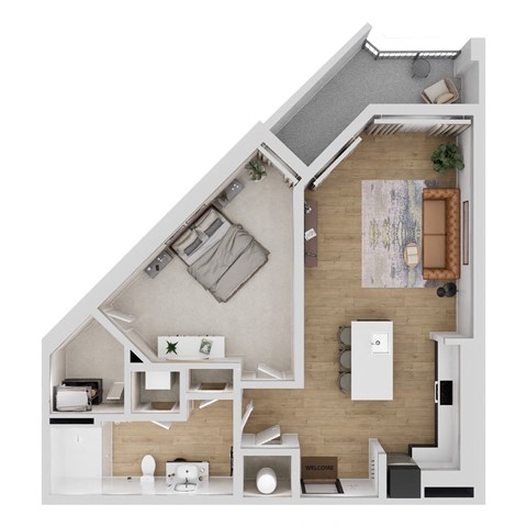 Floor plan for 1 bed, 1 bath, 750 sqft